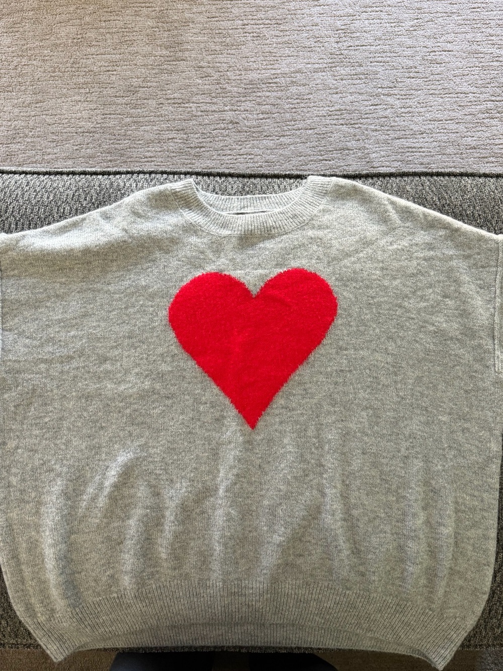 Cozy Gray Crewneck Sweater with Red Heart Motif